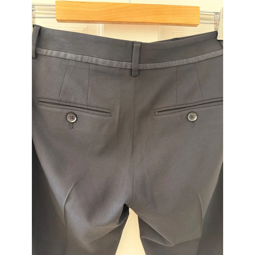 Vince Satin Trim Tuxedo Pants Black Wool Blend Low Rise Slim Fit Trousers Size 2